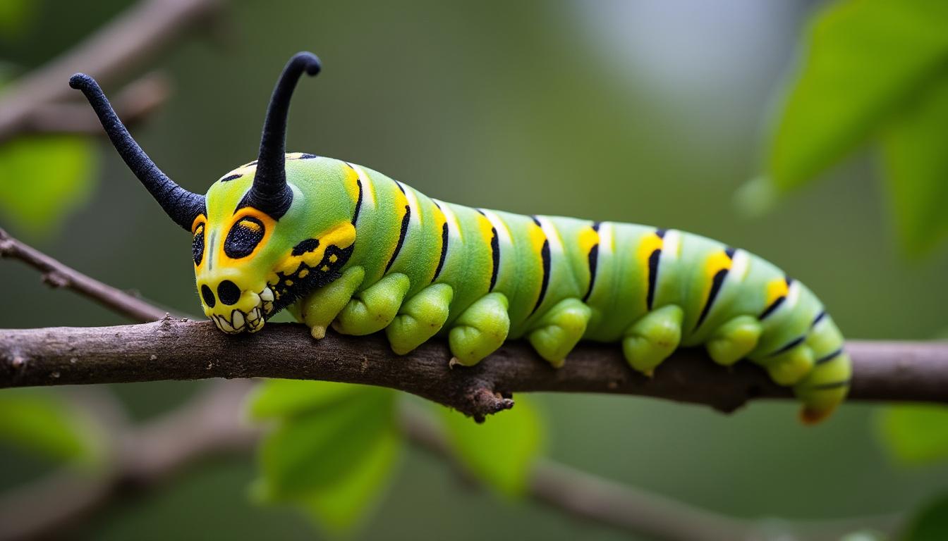 explorez la chenille sphinx tĂȘte de mort, un insecte fascinant alliant beautĂ© hypnotique et mystĂšre captivant au cĆur de la nature.
